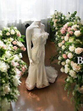 Ivory floral strapless wedding dress